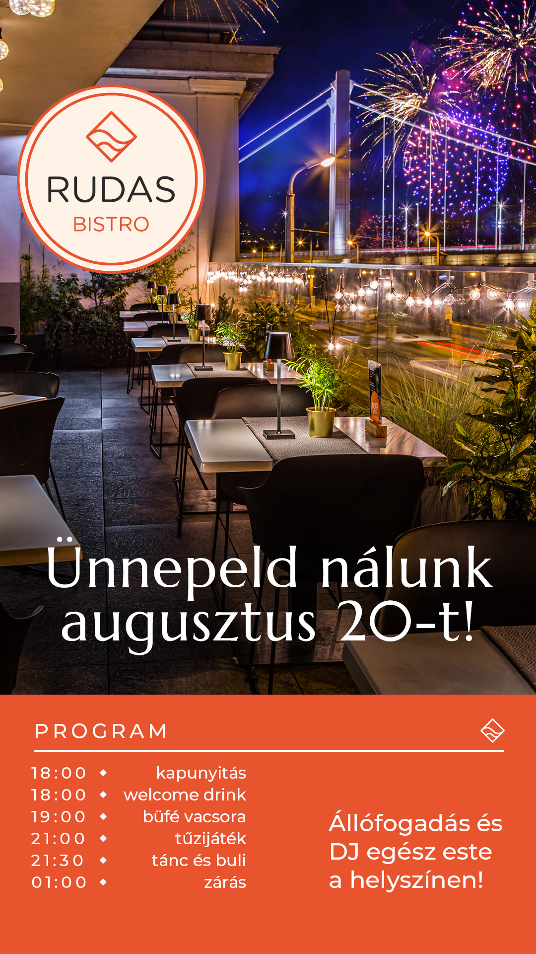 Exkluzív augusztus 20-i ünnep a Rudas Bistro panoráma teraszán